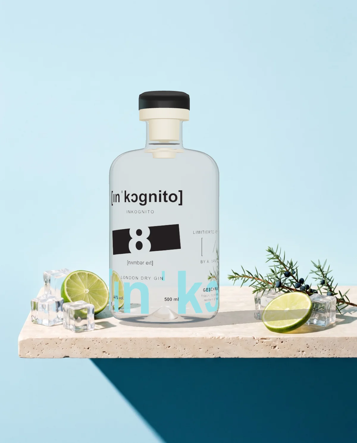 Nr. 8 London Dry Gin, Rückseite der Flasche